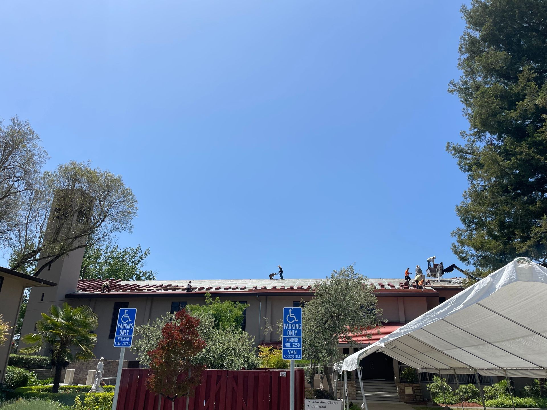 Tile being installed on church in Sonoma County 